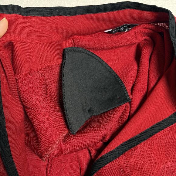 Ming Wang Womens Red Knit Cardigan Size 2X Black Trim Shoulder Pads Holiday - Picture 5 of 10